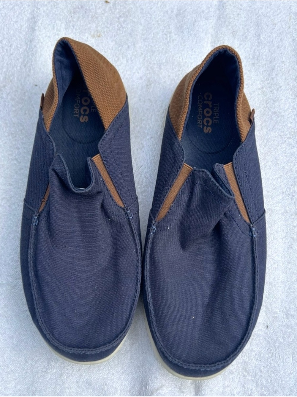 CROCS Men’s Navy and Brown Slip-On Loafers